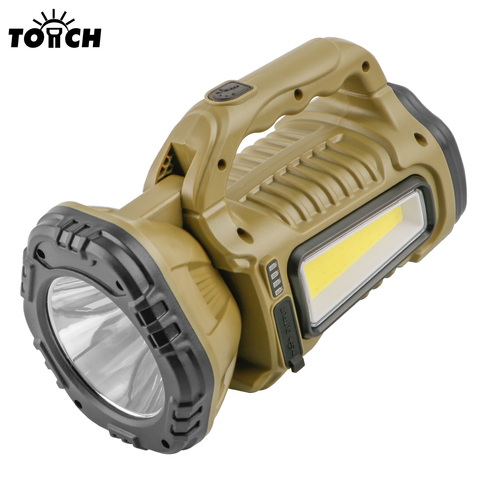 Aurinkopaneeleilla varustettu käsikäyttöinen leirintävalo, valkoinen valo, pitkän kantaman kirkas valokeila, ulkoilu, korkea intensiteetti, palovaroitusvalo, etsintävalo, ladattava Type-C:llä