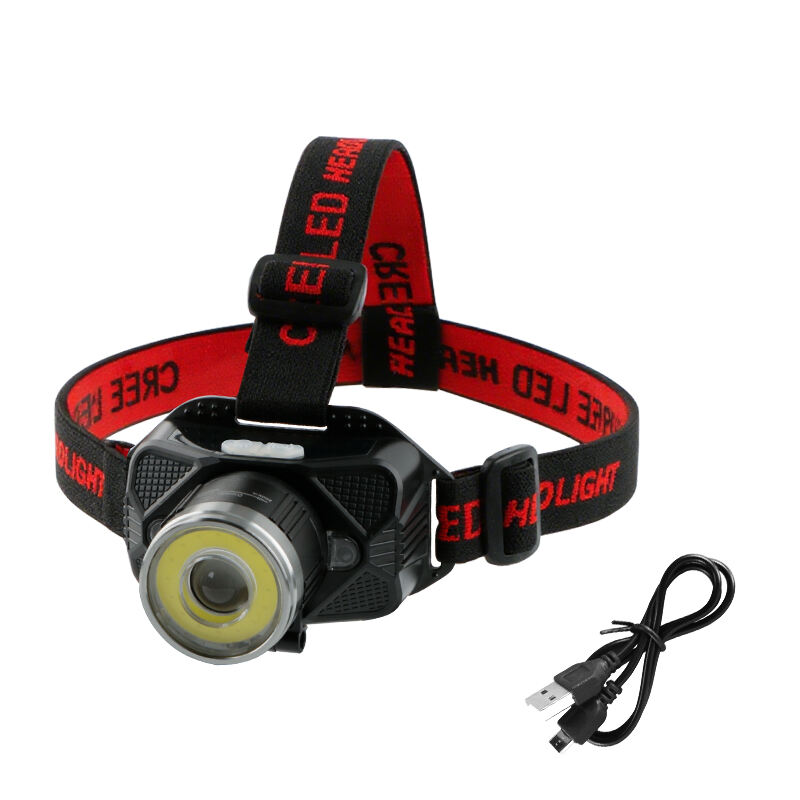 Lámpara frontal recargable T6 + COB con sensor de movimiento y zoom, carga USB