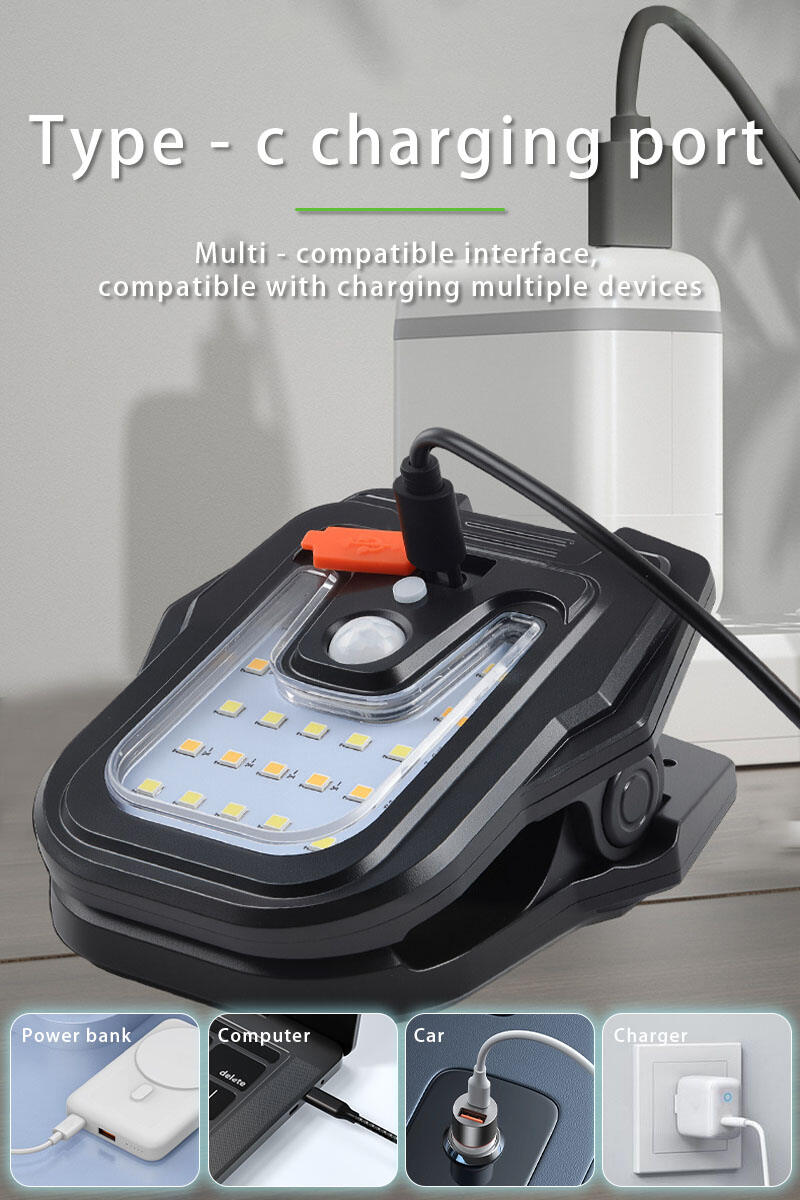 solar rechargeable led light with pir motion sensor  clip usb type c-16