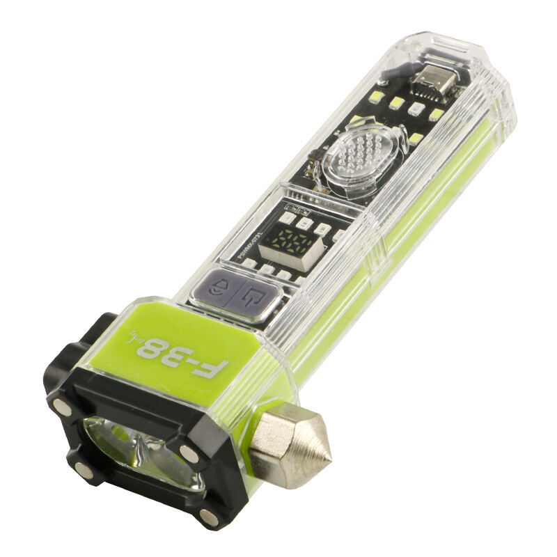 مصباح يدوي متعدد الوظائف قابل لإعادة الشحن مع ضوء رئيسي وجانبي، وبنك طاقة، ورأس مطرقة