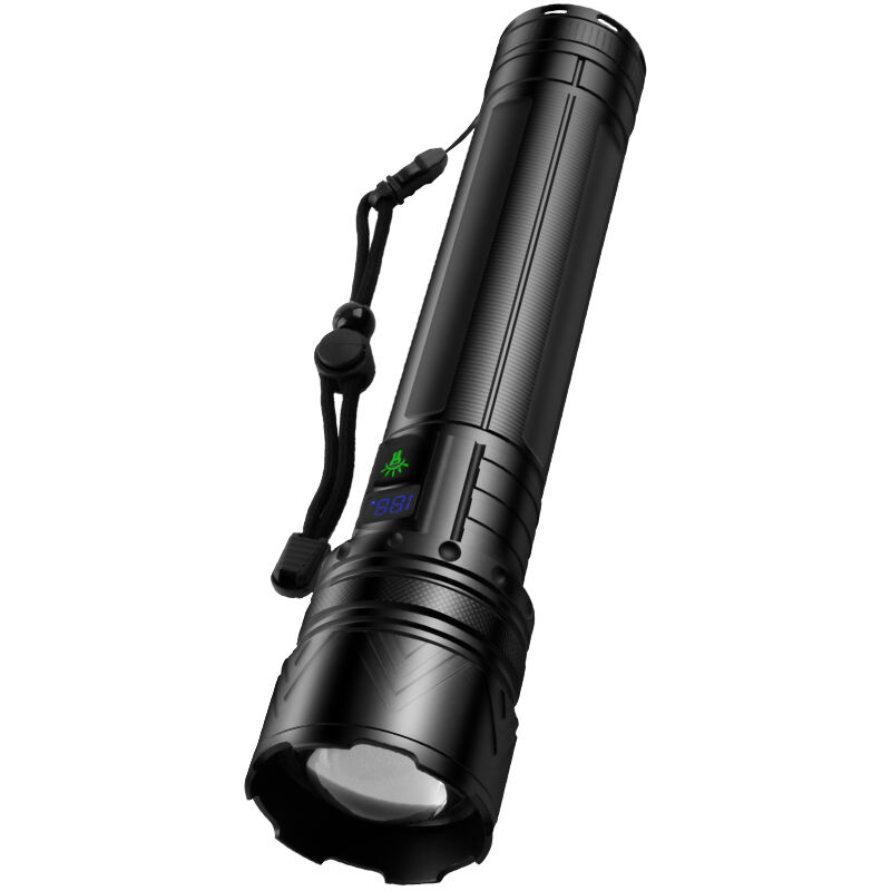 مصباح يدوي تلسكوبي عالي التوهج مع شاشة رقمية ووظيفة بنك طاقة