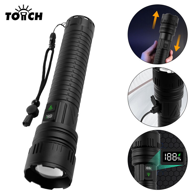 Lanterna Telescópica de Alta Luminosidade com Visor Digital e Função de Banco de Energia