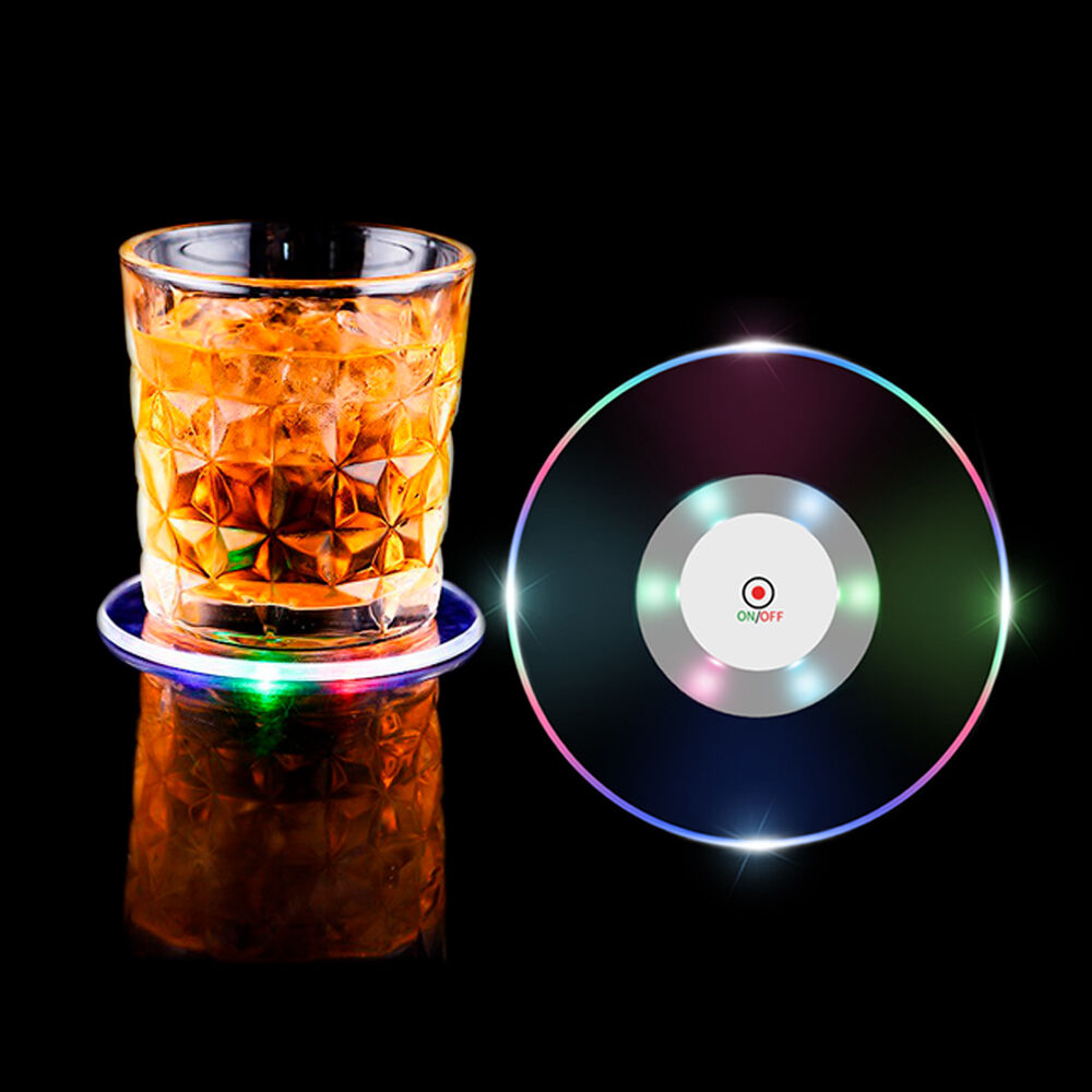 Waterproof LED Drink Coasters (4 Styles: Round/Square, White/Colorful Light) 