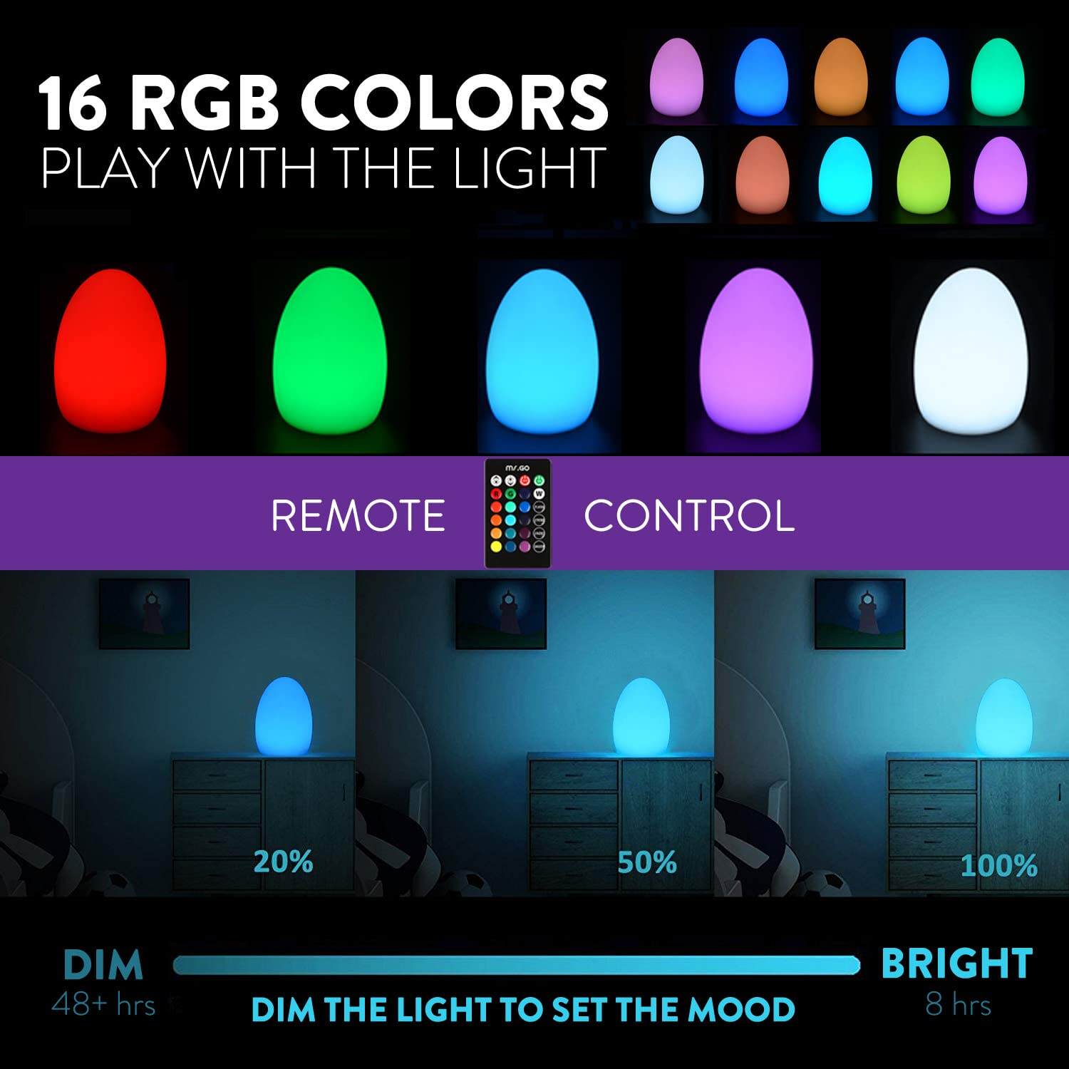  Rechargeable Egg Autistic light RGB IP65 with remote control supplier