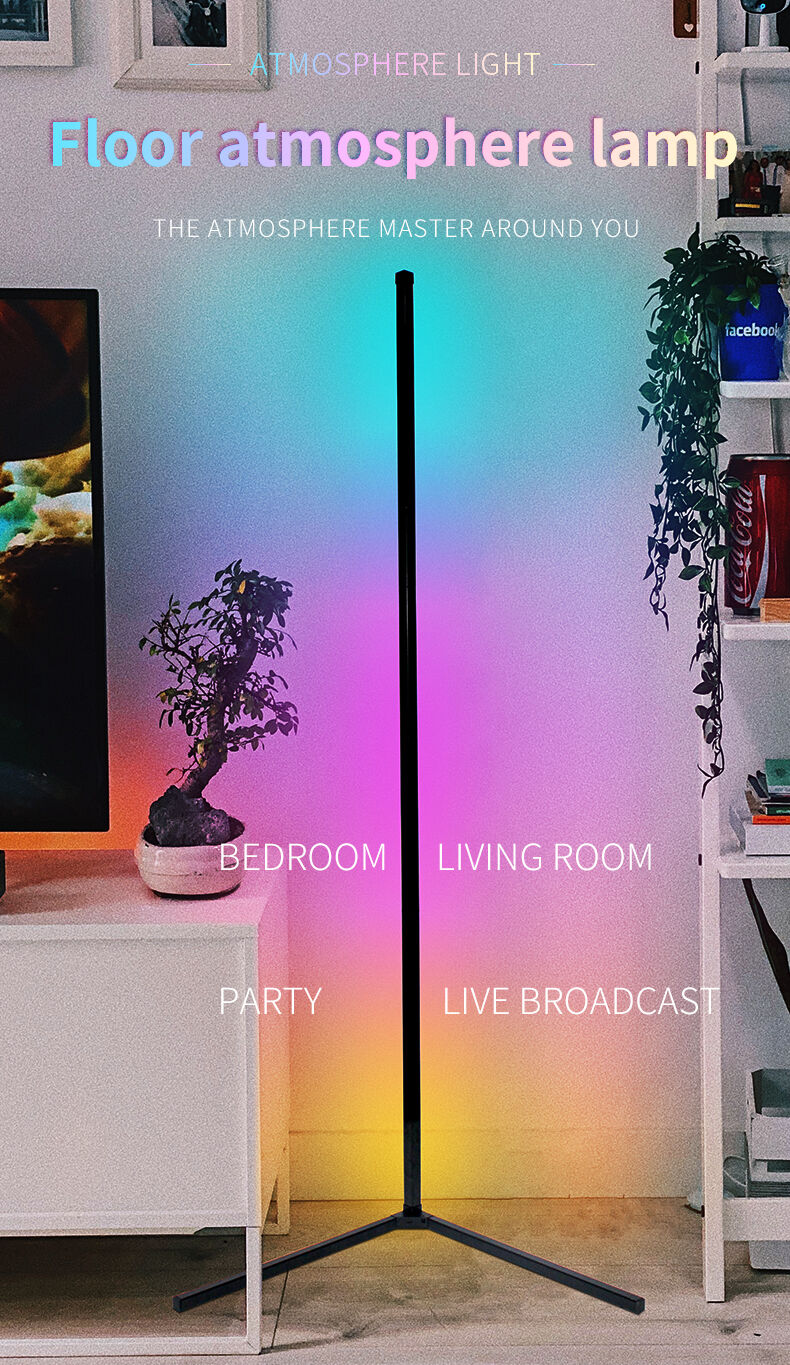 RGB Smart Music Voice Control Corner LED Floor Lamp for Home game Decor factory