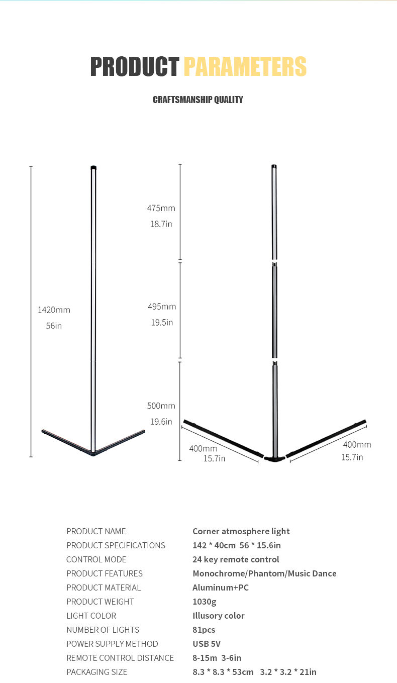 RGB Smart Music Voice Control Corner LED Floor Lamp for Home game Decor supplier