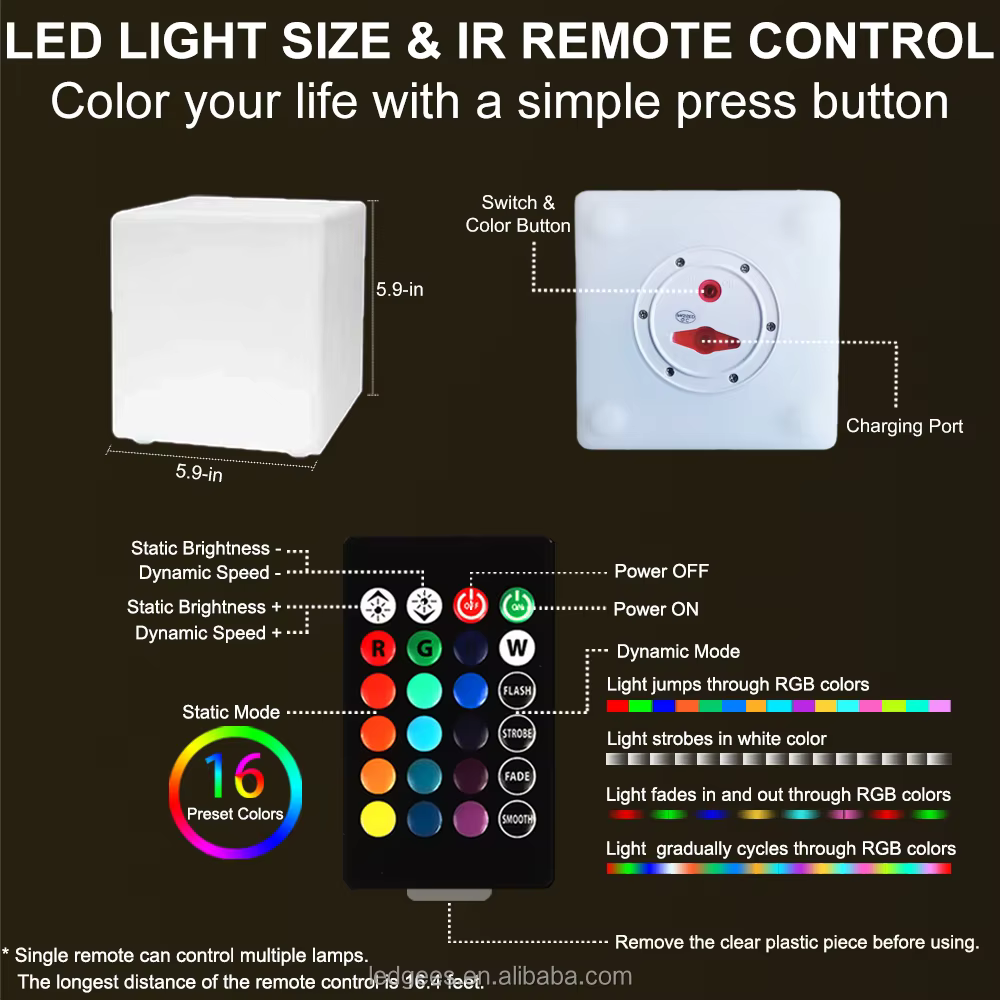10cm Waterproof 16 Color Change LED Cube for Night Club or Bar or Home Indoor LED Cube Light IP65 Outdoor LED Cube Lamp factory