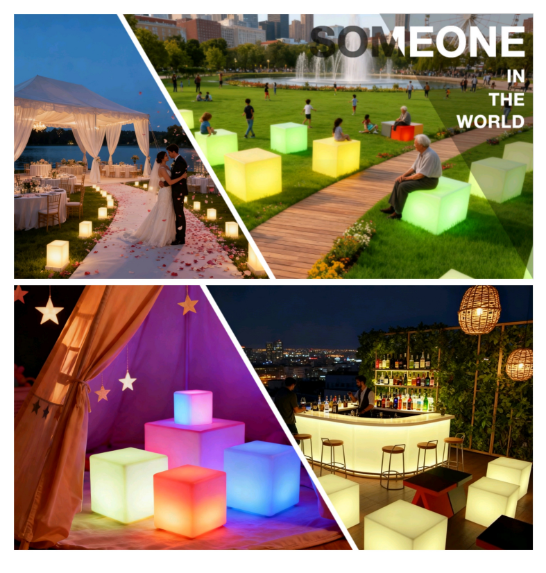 IP65 Rechargeable RGB PE LED Cube (20-80cm table and chair 2 in 1 ) with remote control factory