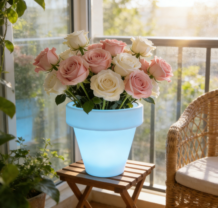 LED luminous color changing rechargeable lightweight plastic flowerpot