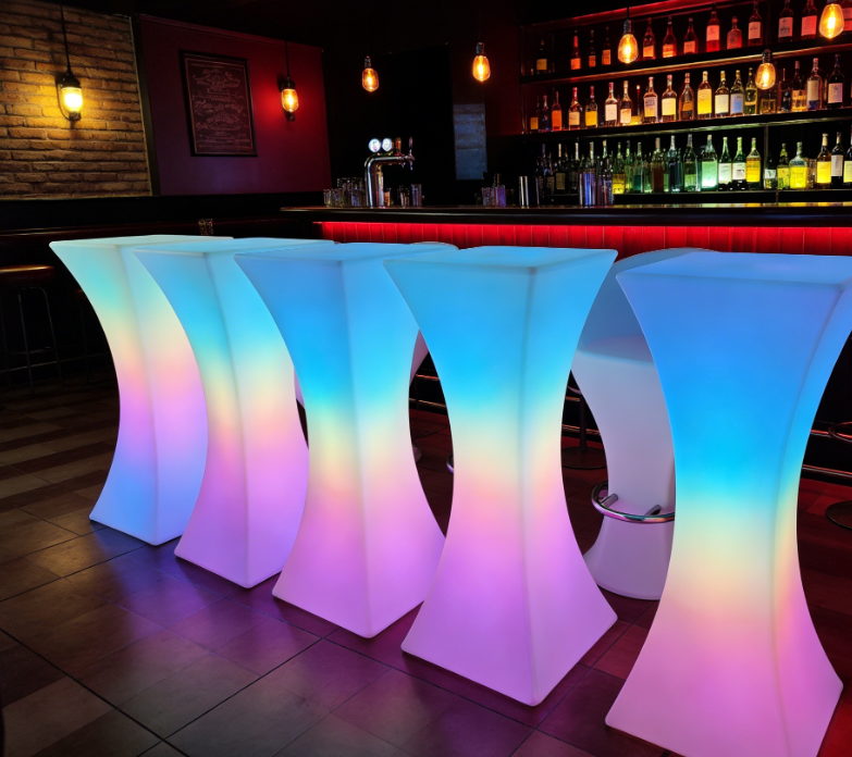 LED Iridescent Party Cocktail Table - 16 Color RGB LED Illuminated Bar Height Table with Remote, IP65 Waterproof Rechargeable Plastic Highboy for Wedding, Club, Outdoor Events