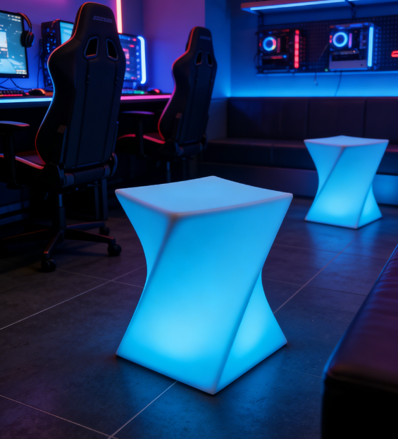 RGB LED Twisted Stool - Waterproof Illuminated Seat & Side Table for Indoor/Outdoor Events