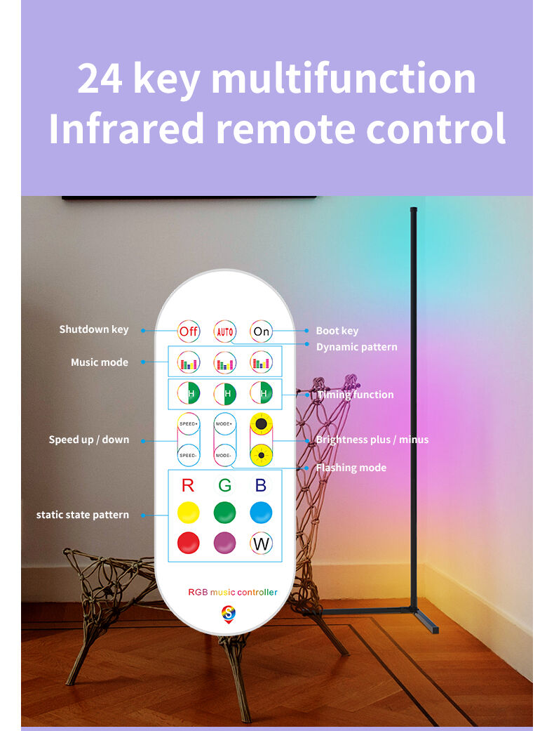 RGB Smart Music Voice Control Corner LED Floor Lamp for Home game Decor details