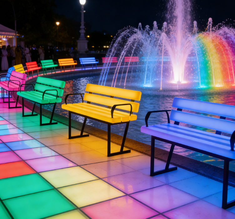12V RGB LED Illuminated PE Plastic Seat Outdoor Garden Bench Chair Waterproof Feature for Hotels Gyms Halls Malls Part