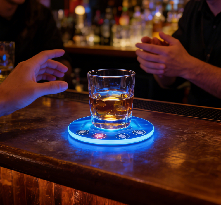 RGB LED Rock Paper Scissors Coaster - Interactive Drinking Game Mat for Bar, Party & Home