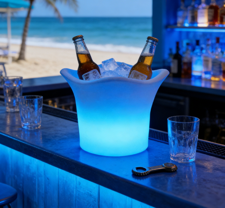 Colorful luminous PE material four petal LED ice bucket