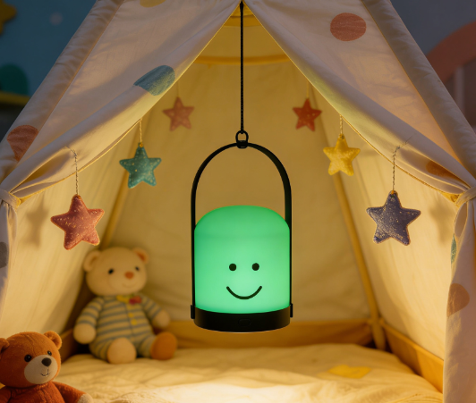 Smiley Portable LED Lantern: Cute Rechargeable Outdoor Camping Light with Multi-Color Glow – Ideal for Home, Travel & Party Decor