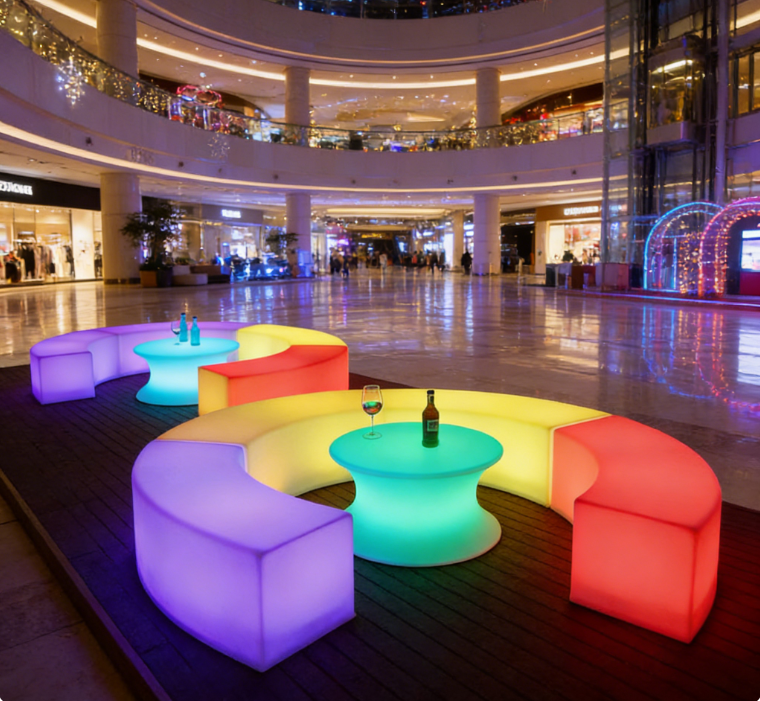 Modular LED Glowing Curved Stool Set for Nightclub & Wedding Events