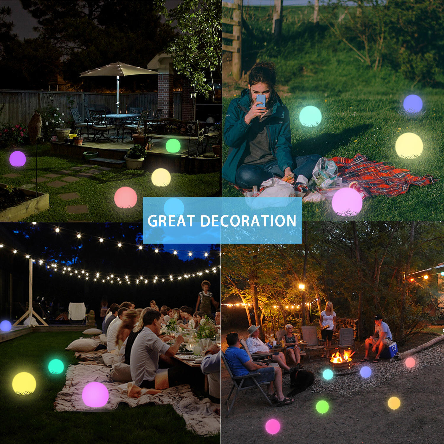 Eco-friendly Solar Rechargeable PE RGB Led Landscape Motif Ball Lights IP55 details