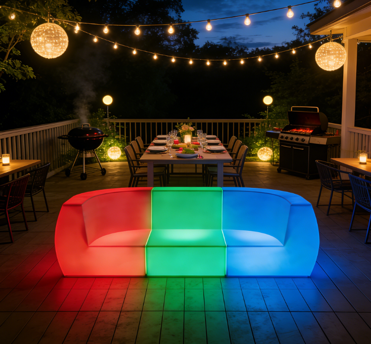 Waterproof disco nightclub decoration with splicing LED sofa seats, lounge sofa furniture