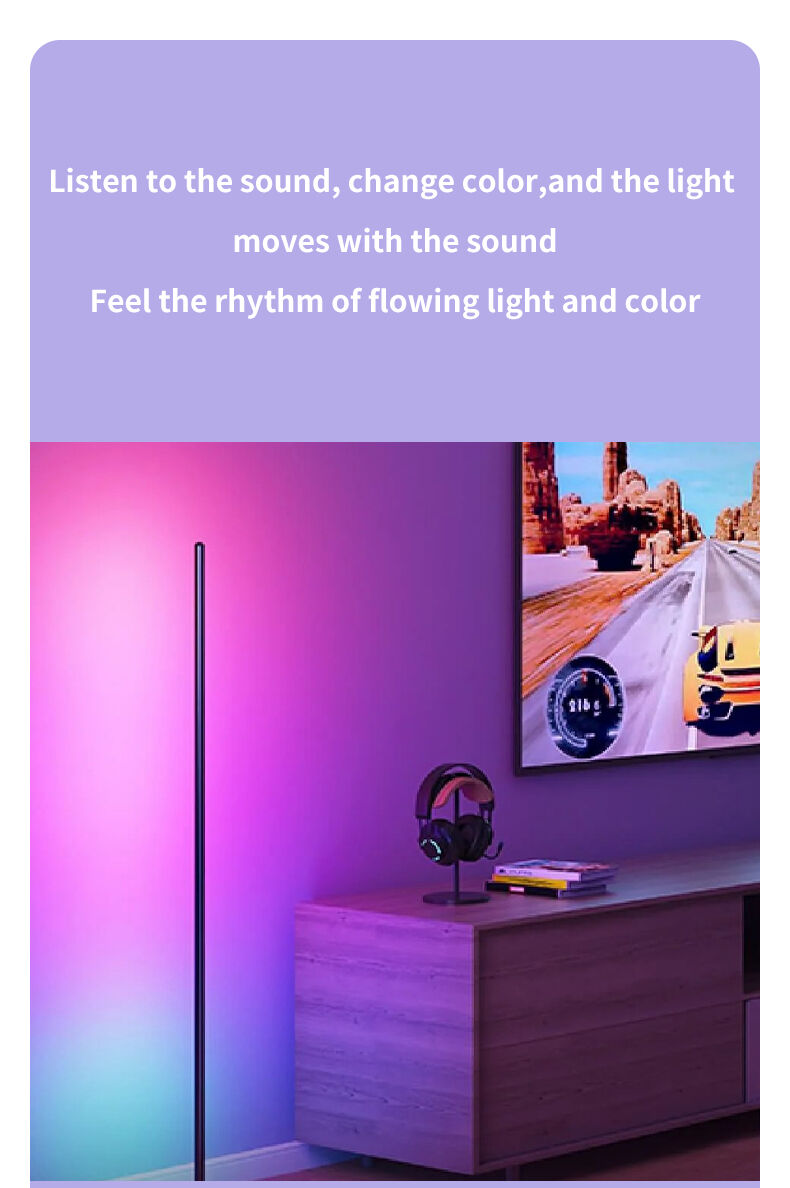 RGB Smart Music Voice Control Corner LED Floor Lamp for Home game Decor supplier