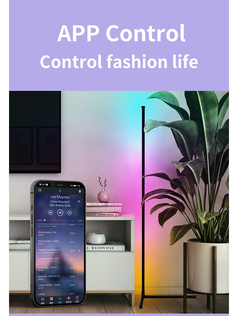 RGB Smart Music Voice Control Corner LED Floor Lamp for Home game Decor details