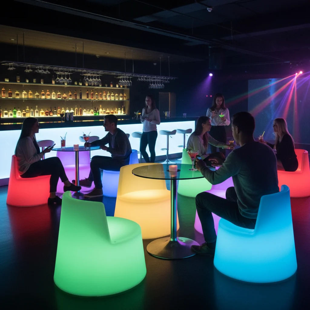Remote Control Lighting LED Furniture PE Bar Chair 
