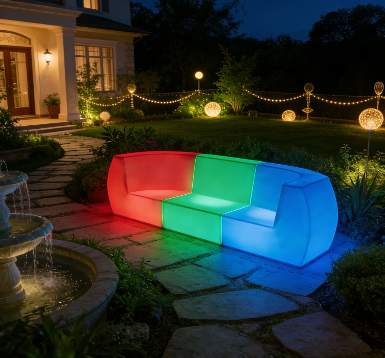 Modern Rechargeable LED PE Patio Furniture Set Colorful Light for Outdoor Garden & Living Room Hotel Application