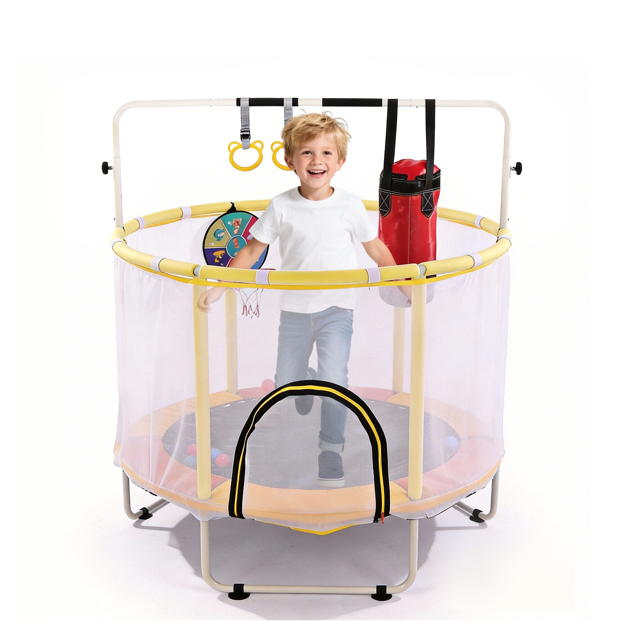 54inch round kids trampoline with monkey bar