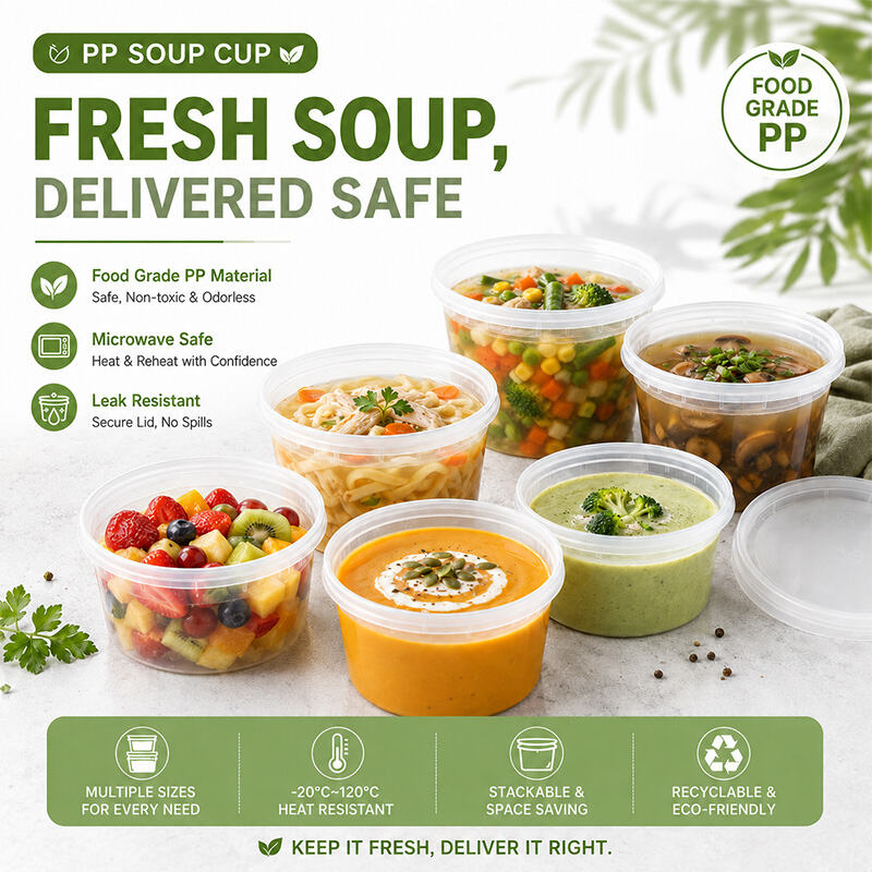 8oz-32oz Leakproof Food Grade PP Deli Containers with Lids and Disposable Soup Cups Takeaway Boxes