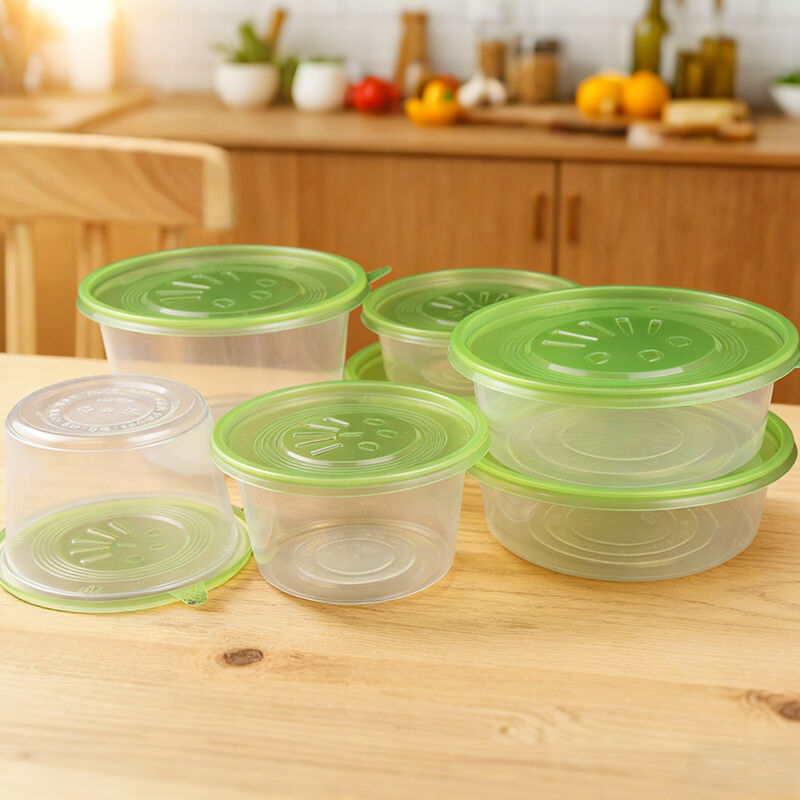 Disposable Transparent Round Plastic Takeaway Box with Lid, Thickened & Microwave Safe