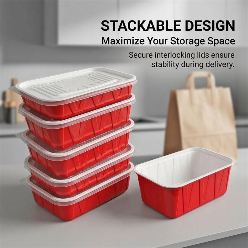 Disposable Red & White Takeaway Food Containers Microwave Safe Lunch Boxes