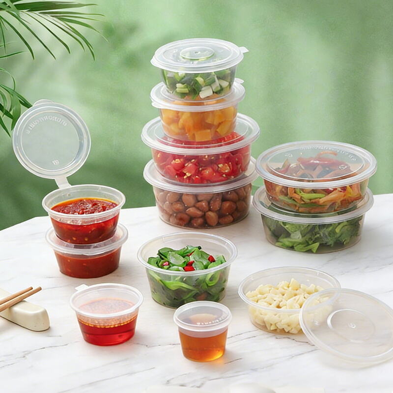 Disposable Sauce Cups with Lids Leakproof Food Grade Plastic Condiment Containers