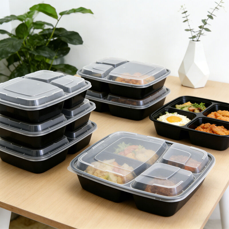 Thickened 3-Layer Black Plastic Lunch Box with Lid | Microwave Safe Takeaway Food Container