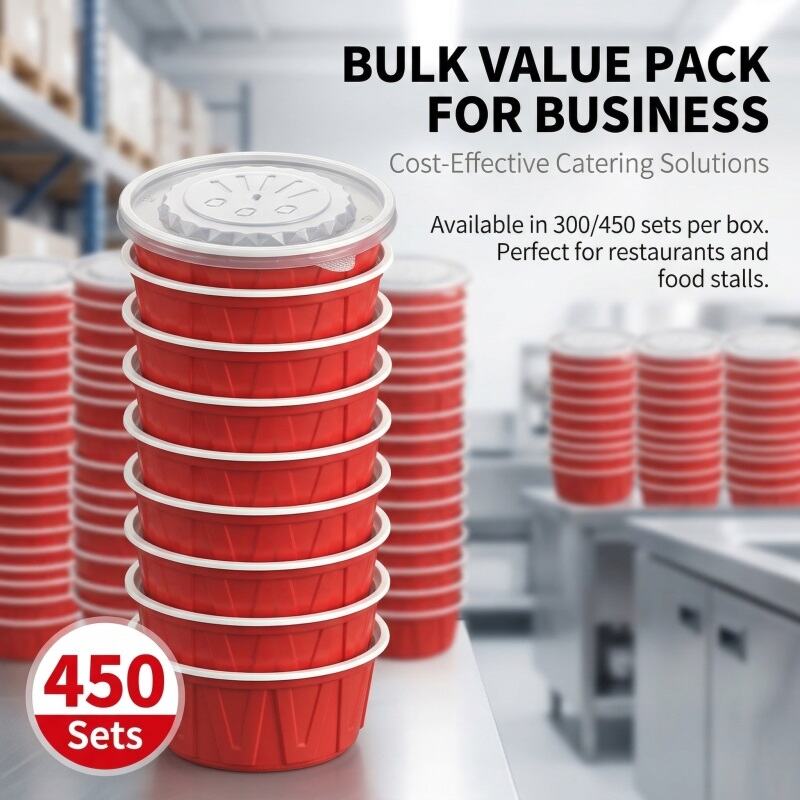 Food Grade PP Red White Disposable Takeout Boxes Leakproof Restaurant Packaging