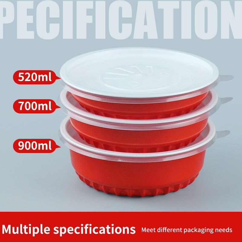 Red & White Round Disposable Lunch Box with Lid | Food-Grade Thick Takeout Container