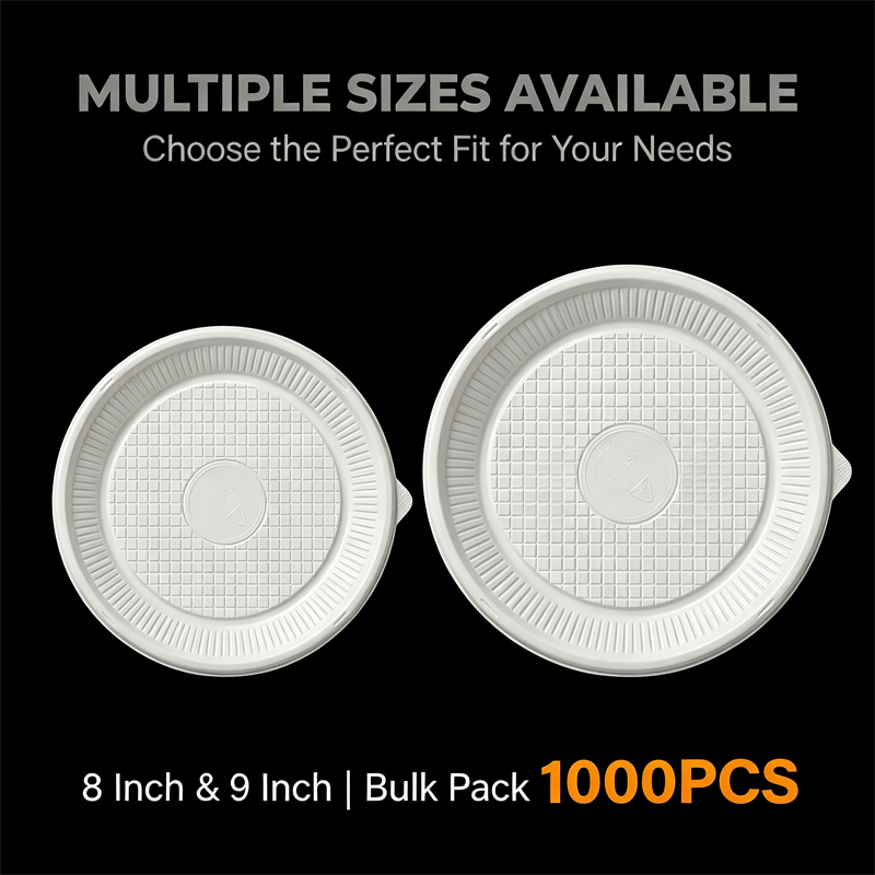 Recipientes de plástico desechables: platos de 8/9 pulgadas, empaquetados al por mayor para un uso práctico y elegante en el hogar o para satisfacer las necesidades de su empresa.
