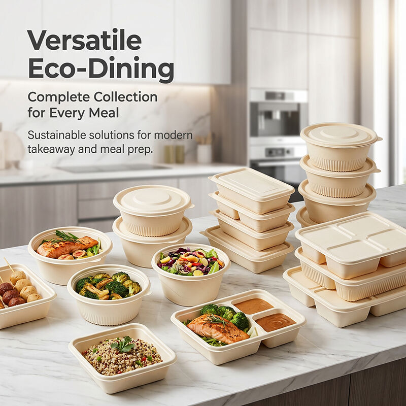 Caja para almuerzo desechable biodegradable de almidón de maíz | Recipientes ecológicos para comida para llevar de grado alimenticio con tapas personalizables