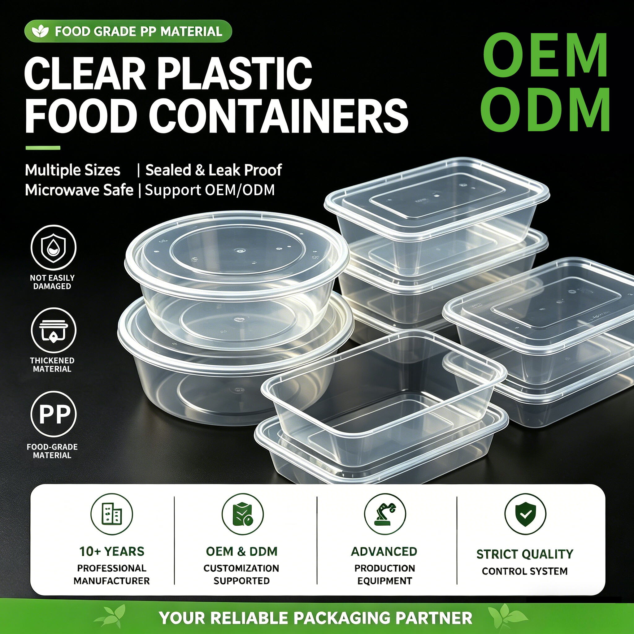 Récipients ronds transparents pour aliments | Récipients à emporter étanches et sûrs pour le micro-ondes