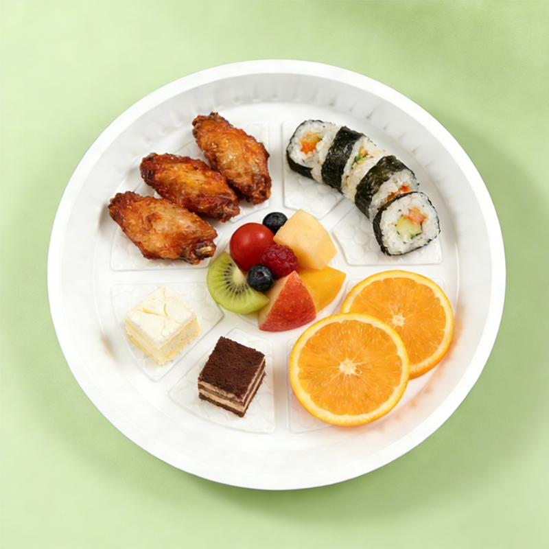 9 Inch Disposable Plastic Round Dinner Plates - 500PCS/CTN Leakproof Textured Anti-Slip Food Trays