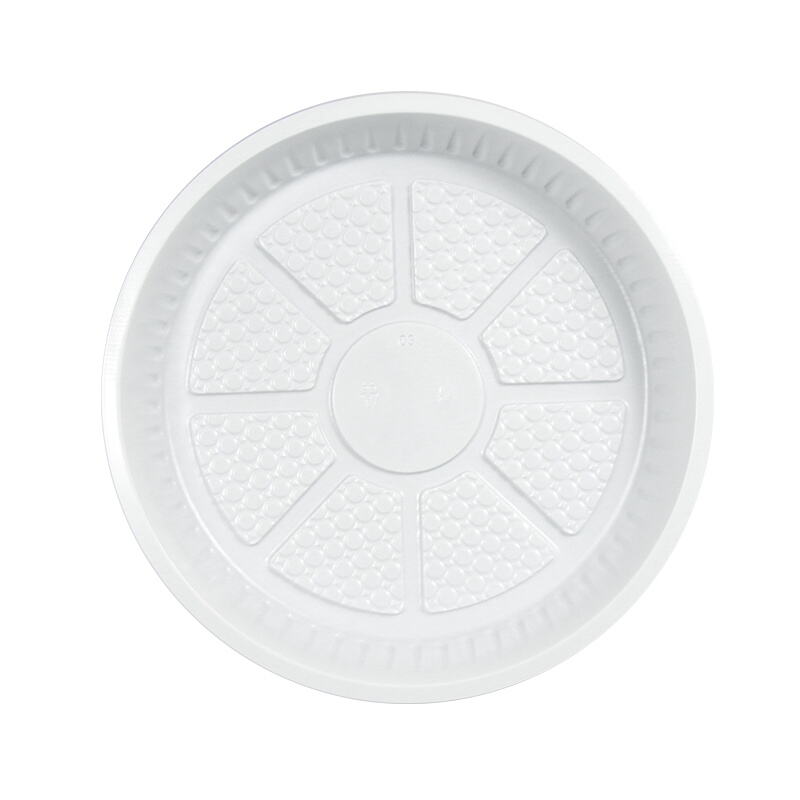 22,86 cm-es egyszer használatos műanyag kerek vacsoratányér – 500 DB/KARTON, cseppmentes, bordázott, csúszásmentes élelmiszertálcák