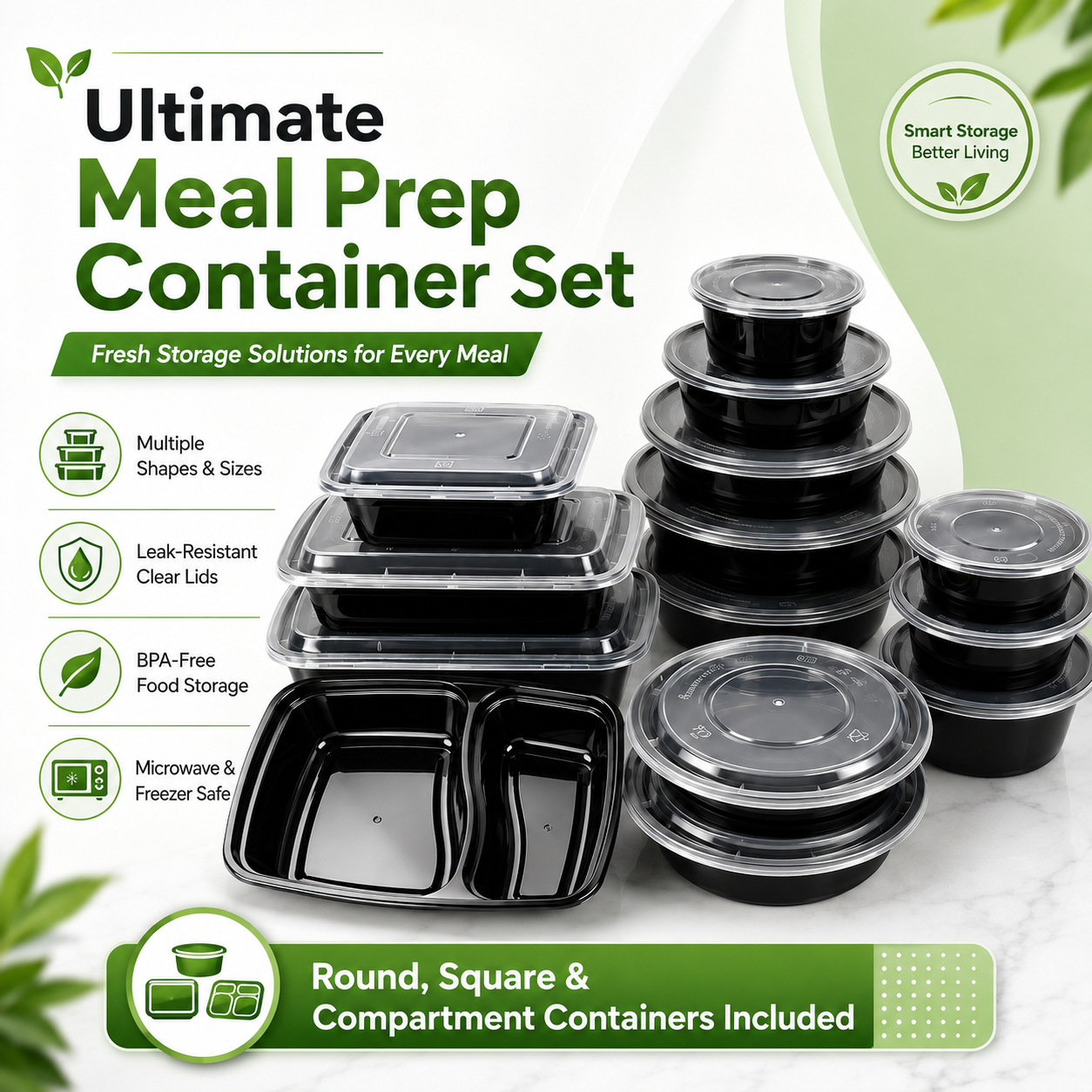 Commercial Grade Black Plastic Food Containers Bulk Pack