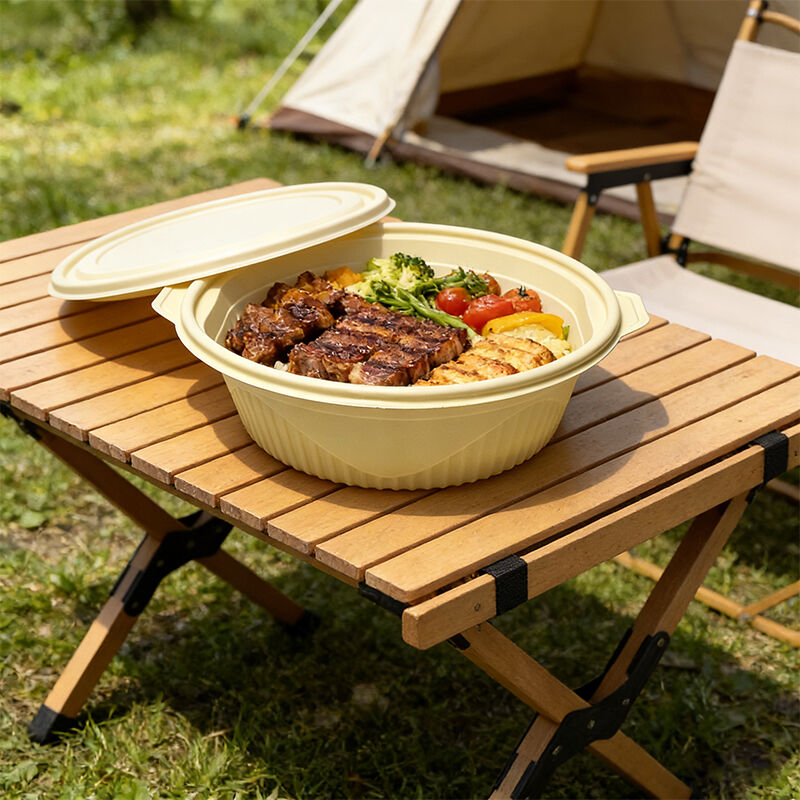 Round Disposable Biodegradable Corn Starch Food Container with Thickened Lid