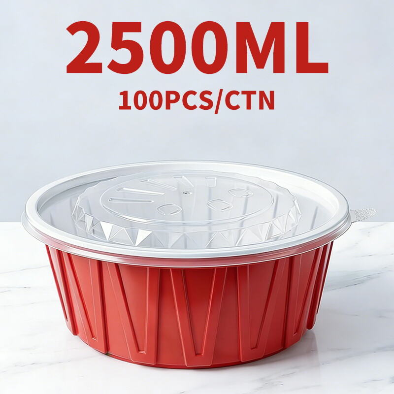 Red & White Corrugated Disposable Bowl with Lid – Thickened Microwave Safe Takeout Food Container