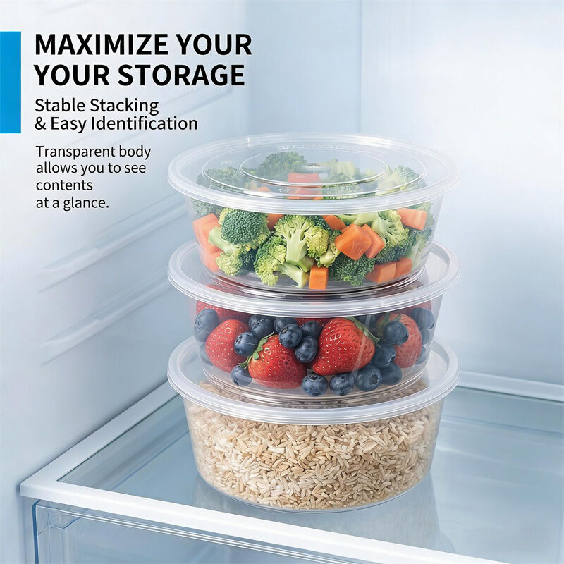Food Grade Disposable Plastic Stackable Food Container Microwave Safe Leak-Proof for Takeaway Pizza Salad Soup