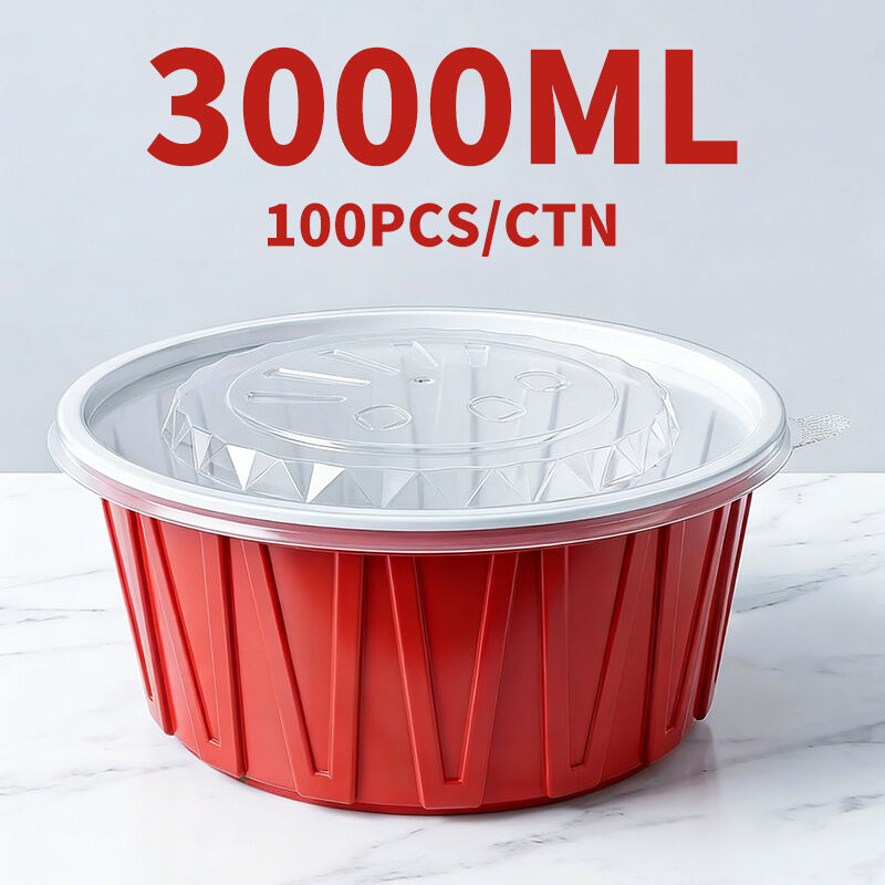 Disposable Red & White PP Food Containers | Microwave Safe Takeaway Lunch Boxes