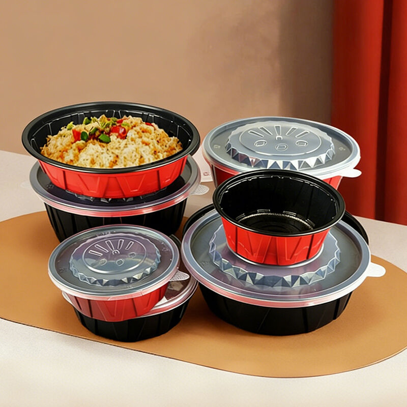 Disposable PP Thickened Takeaway Box Red Outer Black Inner with Lid