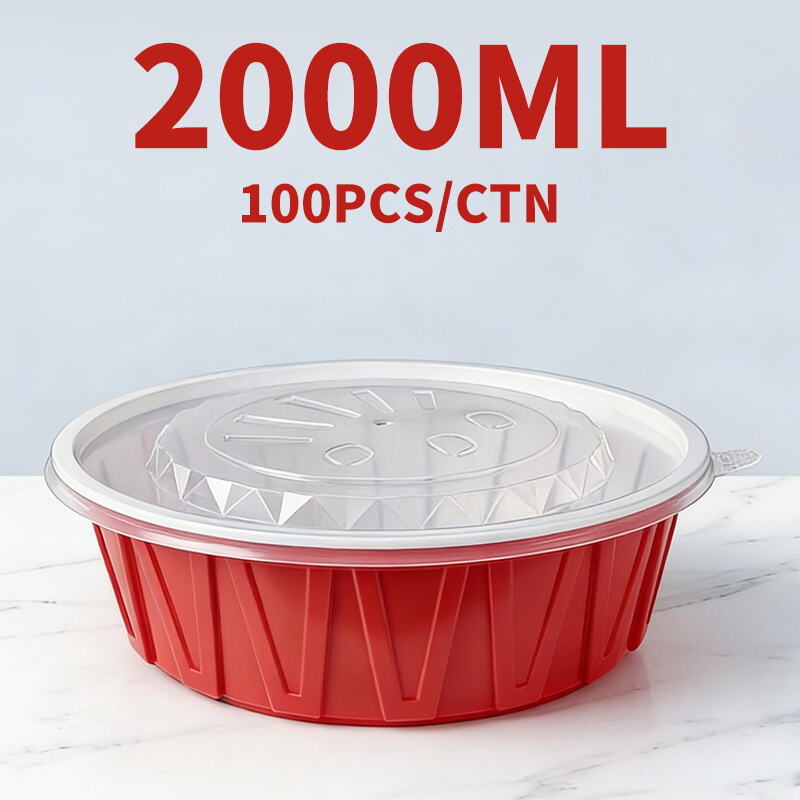 Red & White Corrugated Round Disposable Food Containers – Food Grade Microwavable Thick Packaging Boxes