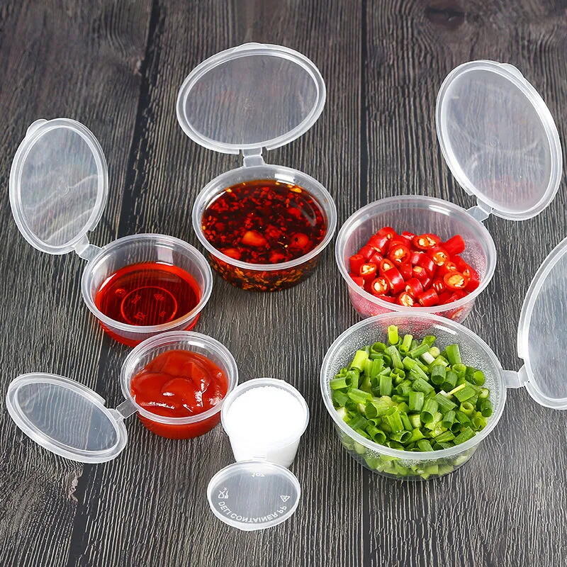 Food-Grade Plastic Sauce Cup Series - Leakproof Disposable Condiment Container with Integrated/ Separate Lid for Takeaway, Catering & Daily Use