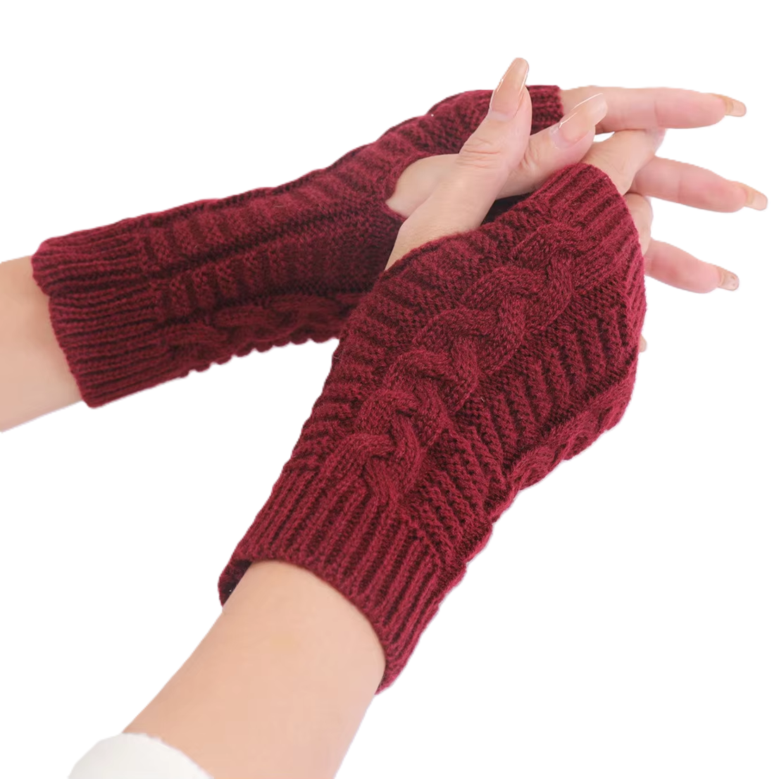 Short Cable Half-Finger Fingerless Gloves For Warmth