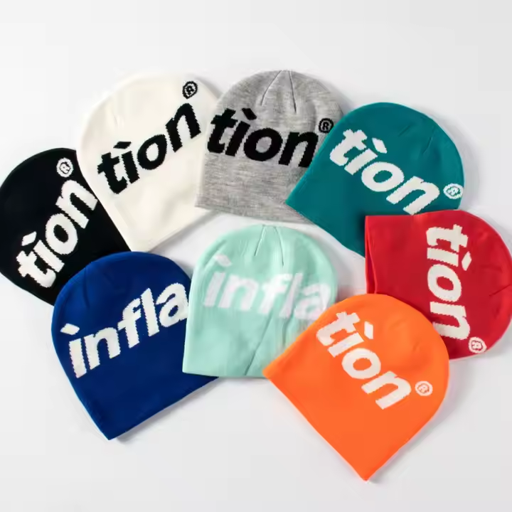 Wholesale Unisex All Over Print Winter Hat Cap Custom Logo Acrylic Knitted Cuffed Beanie Hats